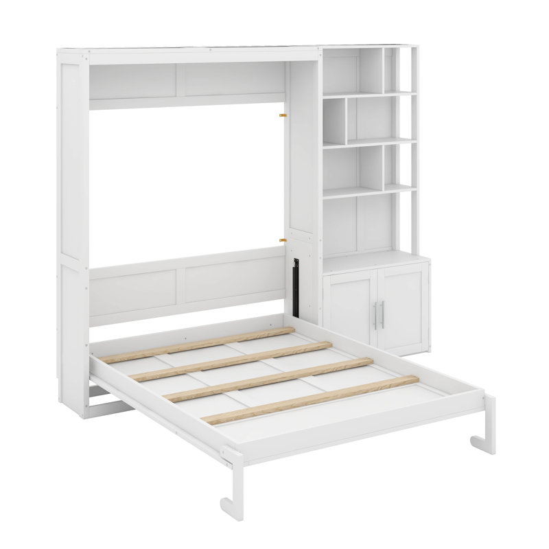 Lit escamotable double avec tablettes