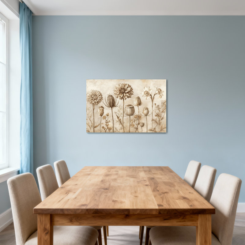 Arrangement floral de plantes et de fleurs dans un ton sépia, H 20 po x l 30 po