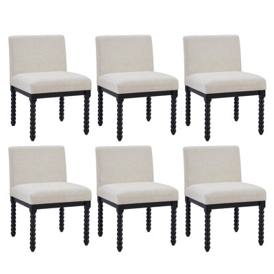 Upholstered Low Back Rubber Wood Bobbin Legs Dining Chair