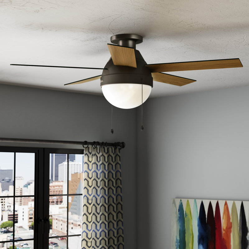 46" Anslee 5 - Blade LED Flush Mount Ceiling Fan with Pull Chain and Light Kit Included, Premier Bronze