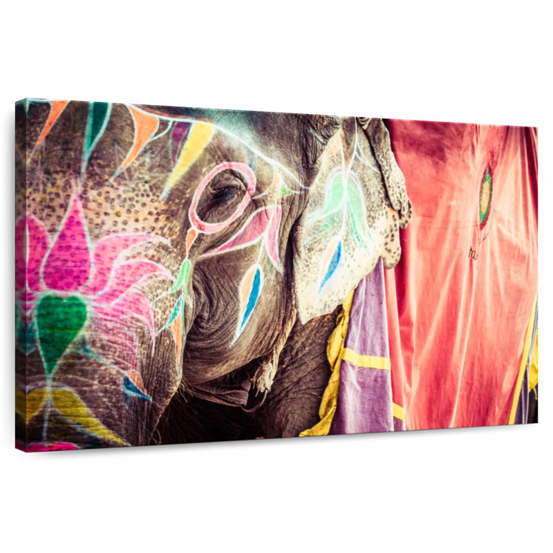 Holi Painted Elephant, 34" H x 51" W