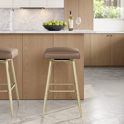 Wyndham Metal And Upholstered Square Backless Adjustable Height Swivel Stool
