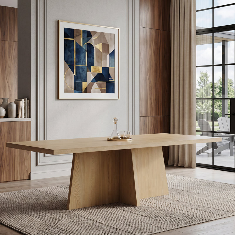 Table de salle à manger 86,6 "en bois massif moderne avec base en croix pour 8 personnes