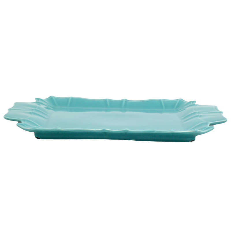 Chloe Square Tray with Handles, Turquoise