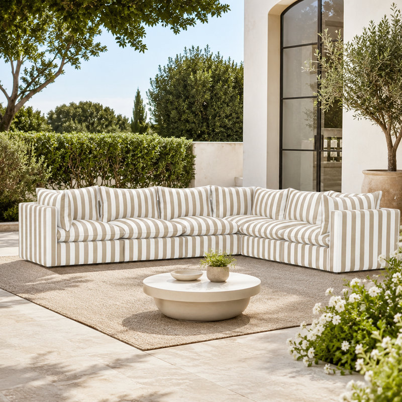 Cove 5 Seater Striped Outdoor Corner Sofa, Left Hand Facing, 80" H x 388" W x 90" D