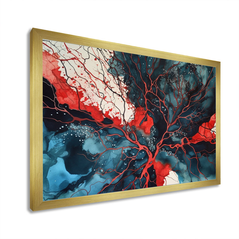 Encre liquide Bodenhamer Blue Red Captivating III, H 24 po x l 32 po x P 1 po, Encadrement doré