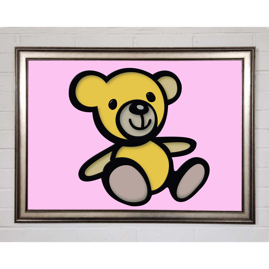 Gerahmtes Leinwandbild Teddy Bear Cartoon in Rosa