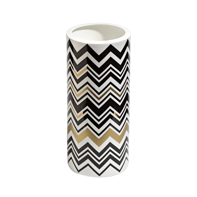 Missoni High Vase ZIG ZAG Diam. 6.3", H 14", Black/White/Gold