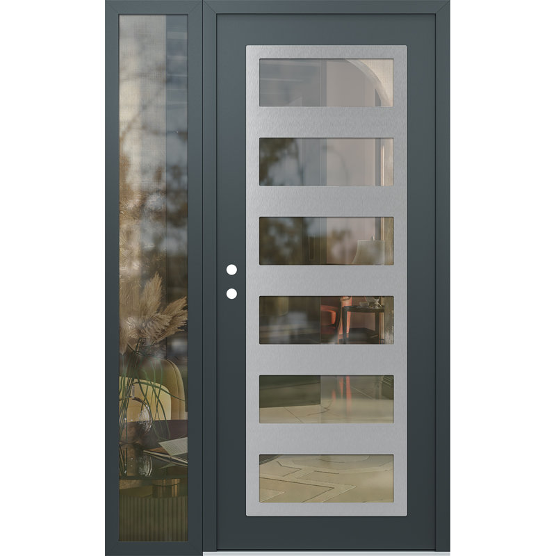 C9 droitier 48 po X 80 po Panneau d'entrée en acier argenté anthracite et verre transparent à panneau avec porte d'entrée avant en verre transparent Sidelite