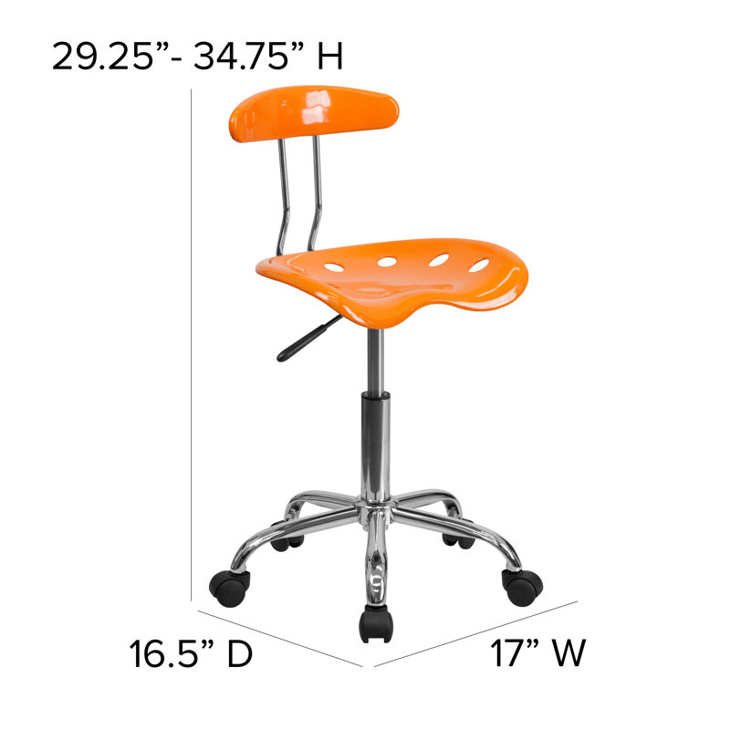 Vibrant Orange Chrome Swivel Task Chair with Tractor Seat, 20"