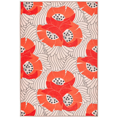 Japanese Poppy Multi Machine Printed Washable Rug