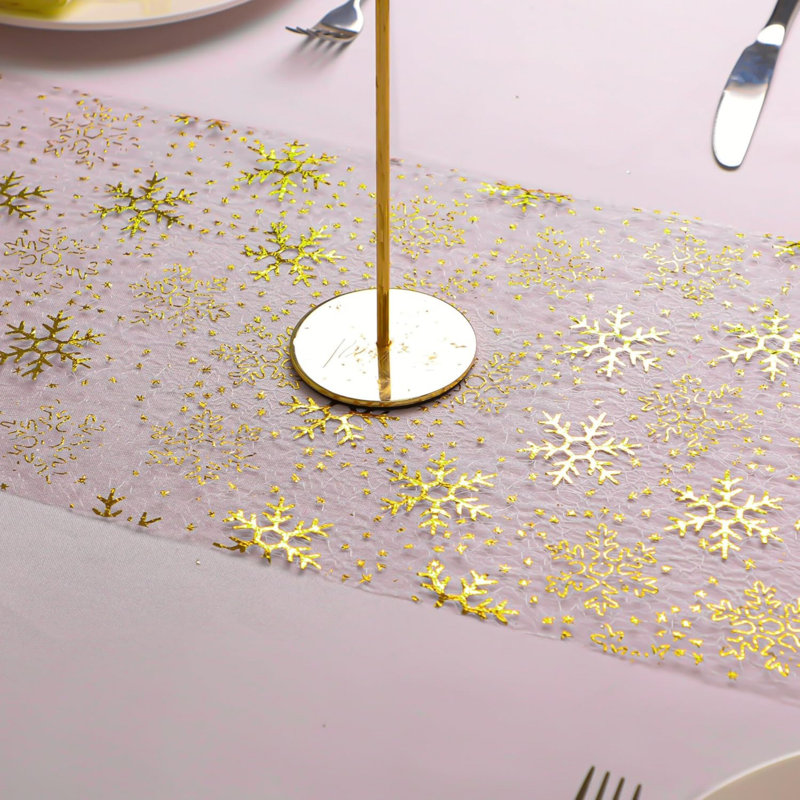 2 Pcs Christmas Snowflake Gold Table Runner Sparkly Golden Metallic Foil Runners Decorations Glitter For Winter Festival Holiday Home Party Seasonal