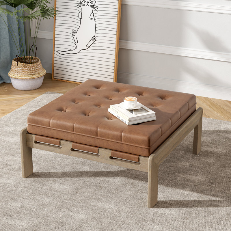 Jamir 34'' Tufted Upholstered Cocktail Ottoman, Reddish Brown, Brown
