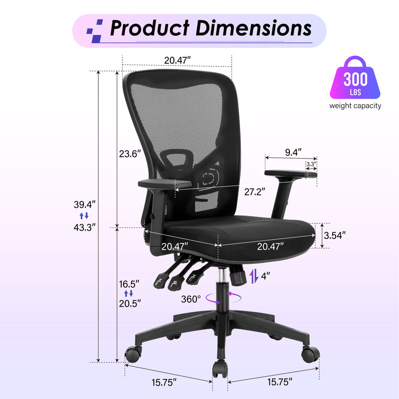 Aryanna Ergonomic Commercial and Home Office Chair, No