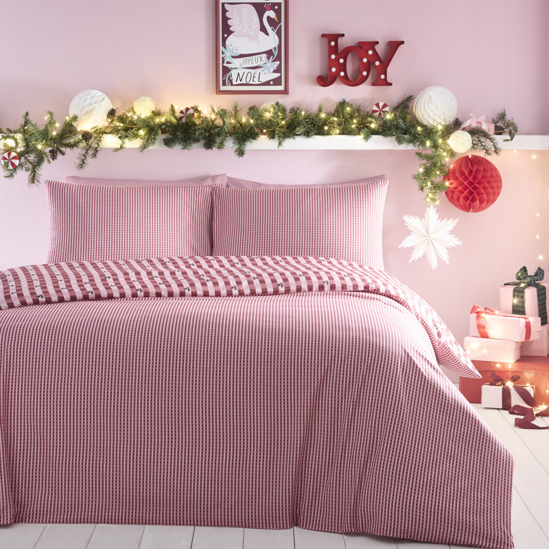 Fusion Holly Gingham Duvet Cover Set Red, Double Bed (200 x 200 cm)