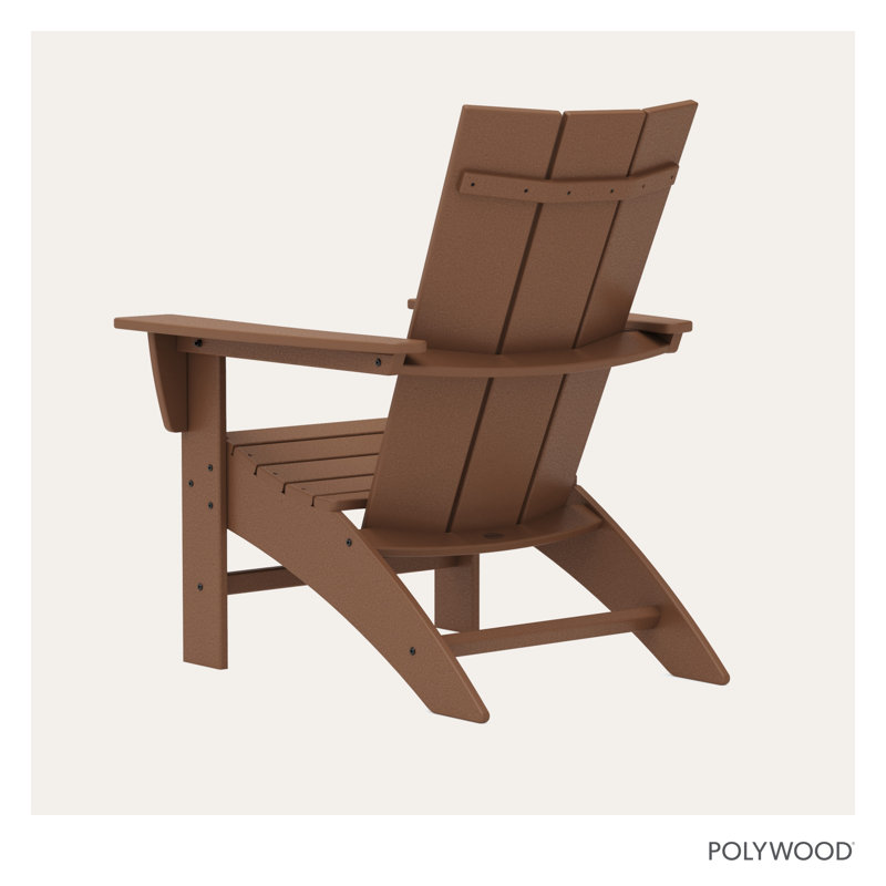 POLYWOOD Modern Curveback Adirondack Chair, Teak