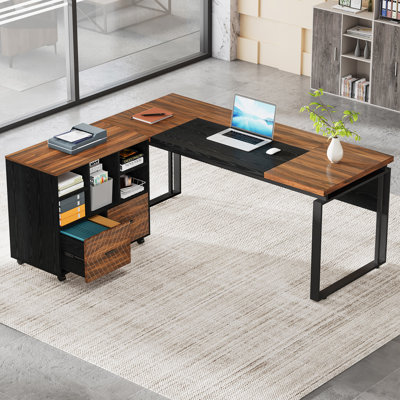 Burgener L-Shape Executive Desk with File Cabinet