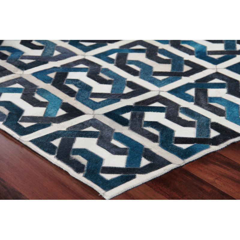 Natural Hide Cowhide Geometric Area Rug, Rectangle 5' x 8'