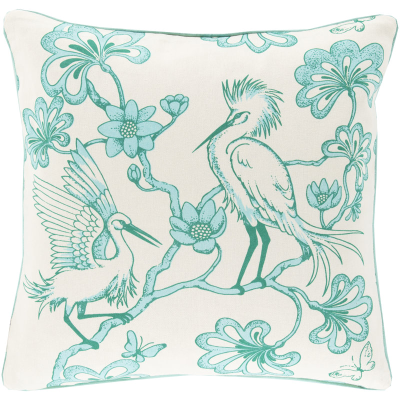 Floral Cotton Throw Pillow, Mint, Down