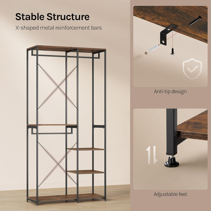 Mahurin 90cm Clothing Rack, Black/Vintage Wood