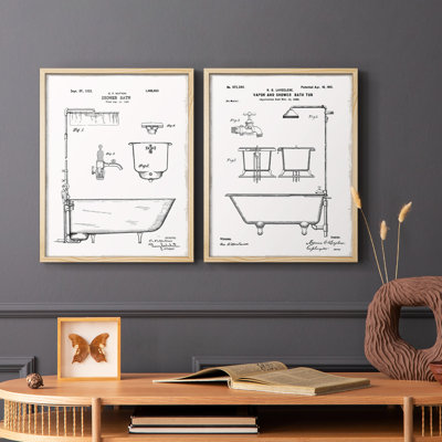 «Vintage Bath I», reproduction encadrée de qualité supérieure - prête à être accrochée - aucun clou requis - aucun clou requis