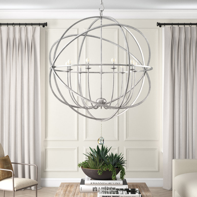 Mason 9 - Light Unique / Statement Globe Chandelier, Olde Silver
