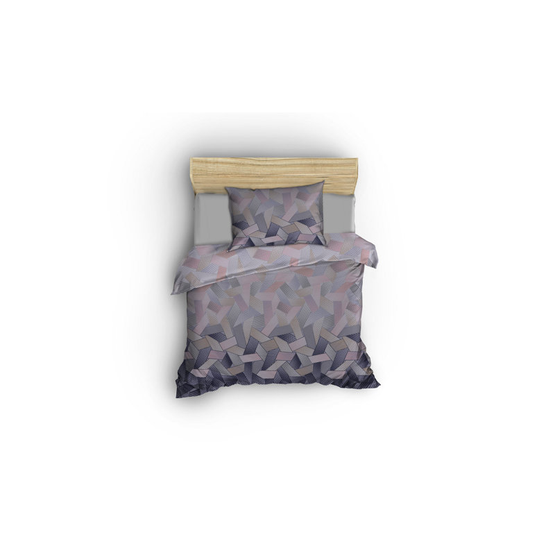 Ensemble de housse de couette 100% coton Aeilt gris / bleu marine / rose, Housse de couette simple + 1 taie d'oreiller 31 po