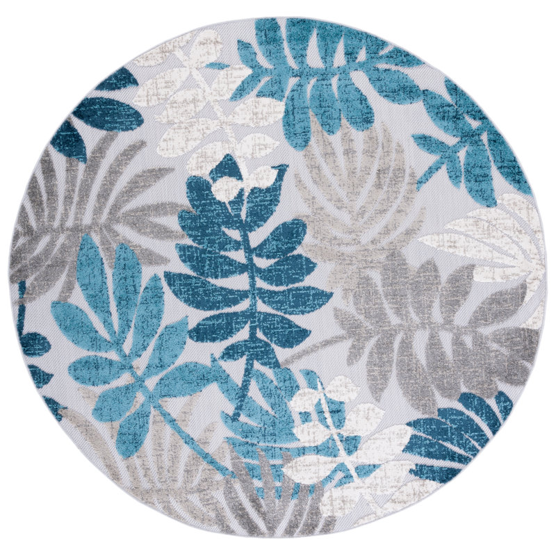 Langford Machine Woven Floral Indoor / Outdoor Area Rug, Round 3'