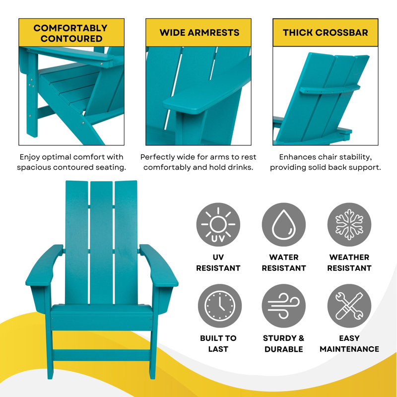 Arenijus Modern Weather-Resistant Plastic Adirondack Chair, Blue