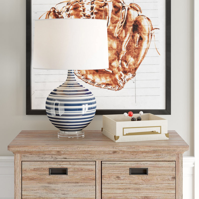 Lampe de table 27" Arvilla, Base bleu marine blanc/abat-jour blanc