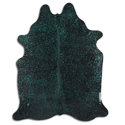 Custom Green Metallic on Black Cowhide Rug