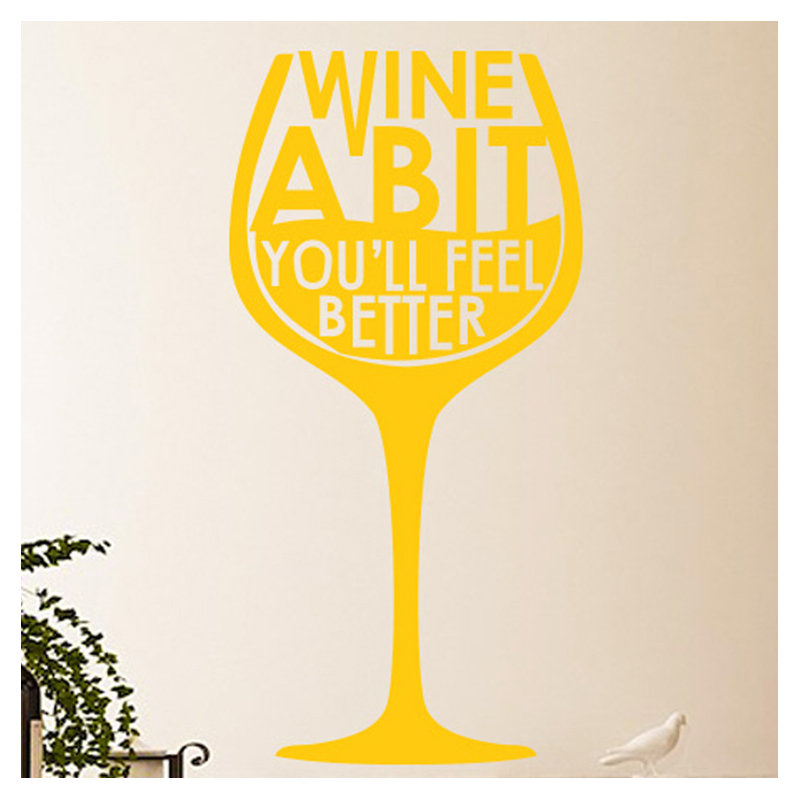 Wine A Bit You'll Feel Better Wine Glass Wall Sticker, Large, Dark Yellow