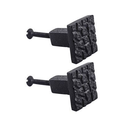 Renovators Supply Wrought Iron Cabinet Knob Pull Vintage Square Cobblestone Design Black Powder Coat Finish Decorative Metal Knobs For Cabinet Drawer Pull Handle Including Mounting Hardware Pack Of 2