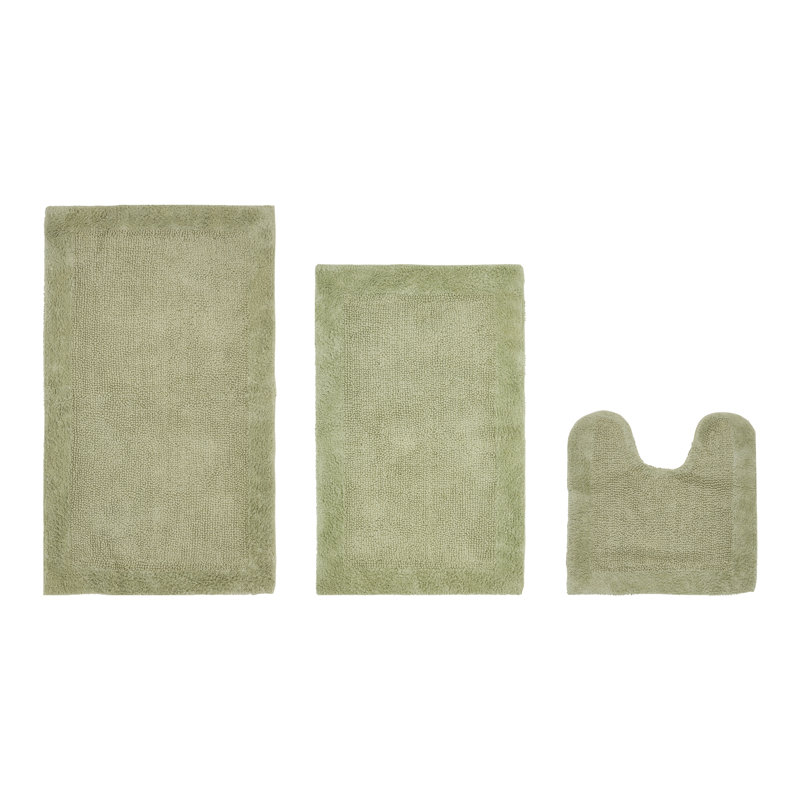 Ensemble de tapis de bain réversible 100% coton 2370 g / m² Merkel - ultra doux, très absorbant, lavable à la machine, certifié OEKO-TEX, idéal pour la douche, la baignoire, le meuble-lavabo et la toilette, sauge