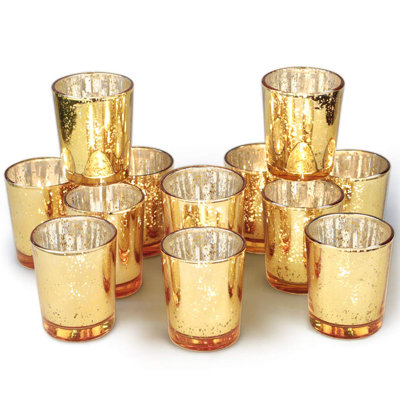 Gold Votive Candle Holders Bulk, Mercury Glass Tealight Candle Holder Set Of 12,Gold -  Mercer41, 7BE441DACD794A9CA811566B40AFD185