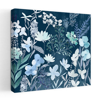 Floral Symphony In Blue Hues II Abstract Contemporary Wall Art