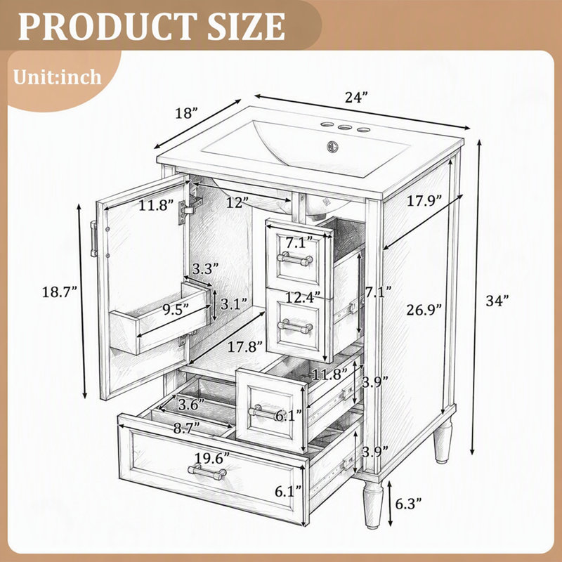 Meuble-lavabo avec lavabo en céramique et tablette fixée à la porte, Black