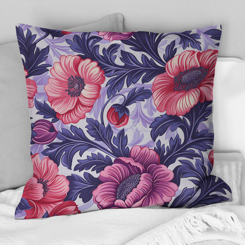 Pink Purple Secret Floral Gardens II - Traditional Throw Pillow, 16"H x 16"W