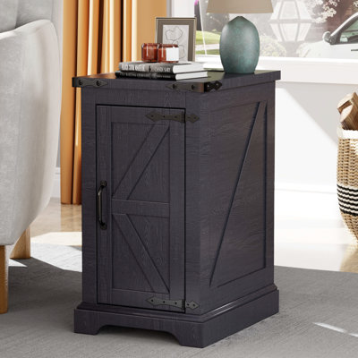 Table de bout Farmhouse avec station de charge (2 ports USB, 2 prises de courant), table de chevet en bois avec tablette réglable et prises intégrées