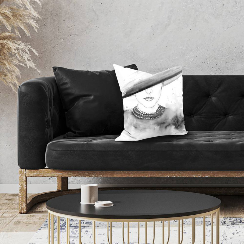Mysterious lady with a hat - 16"x16" Throw pillow cover - Poly twill - Print on demand, 16" H x 16" W