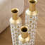 Ensemble de vases de plancher en métal 3 pièces, motif en relief Sunburst, or et blanc, grands vases décoratifs