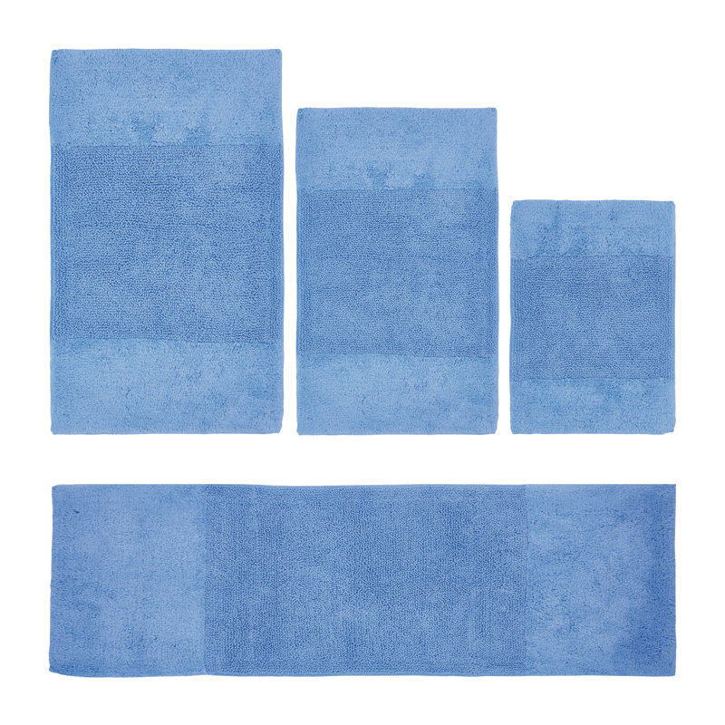 Ensemble de tapis pour salle de bain 100% coton 2155 GSM de qualité supérieure Granada, certifié OEKO-TEX®, envers en latex antidérapant, touffeté moelleux, super absorbant et lavable à la machine pour salle de bain, douche, baignoire et meuble-lavabo, bleu foncé