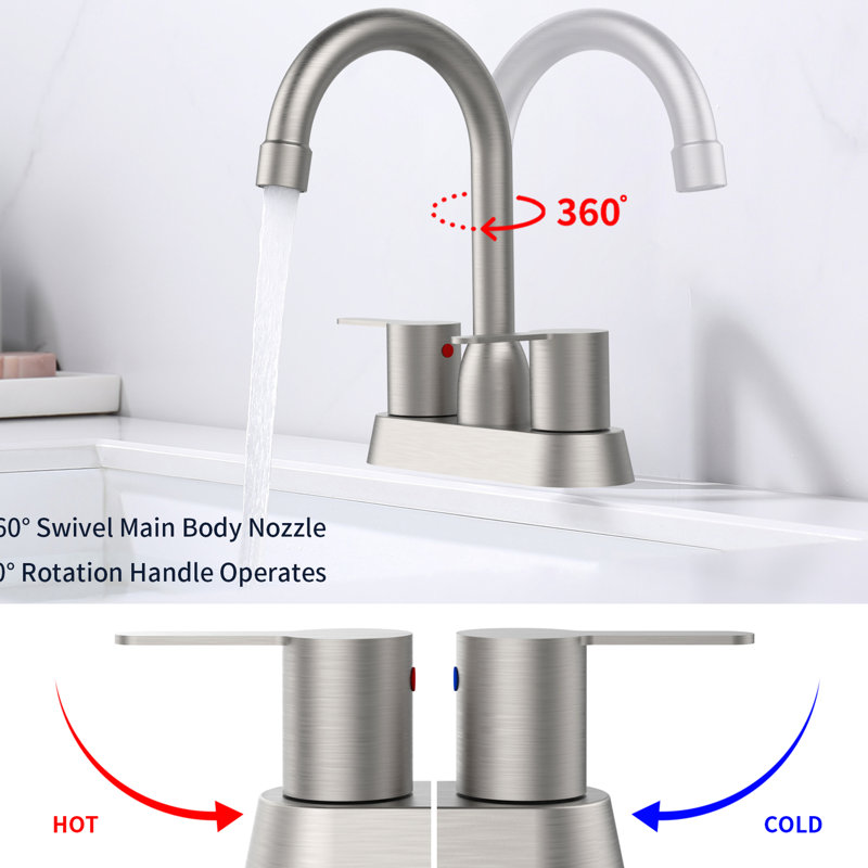 Modern 2 Handles Bathroom Sink Faucet - Brushed Nickel No Batteries Required Easy To Install In 9.38 Width Construction Rv Use