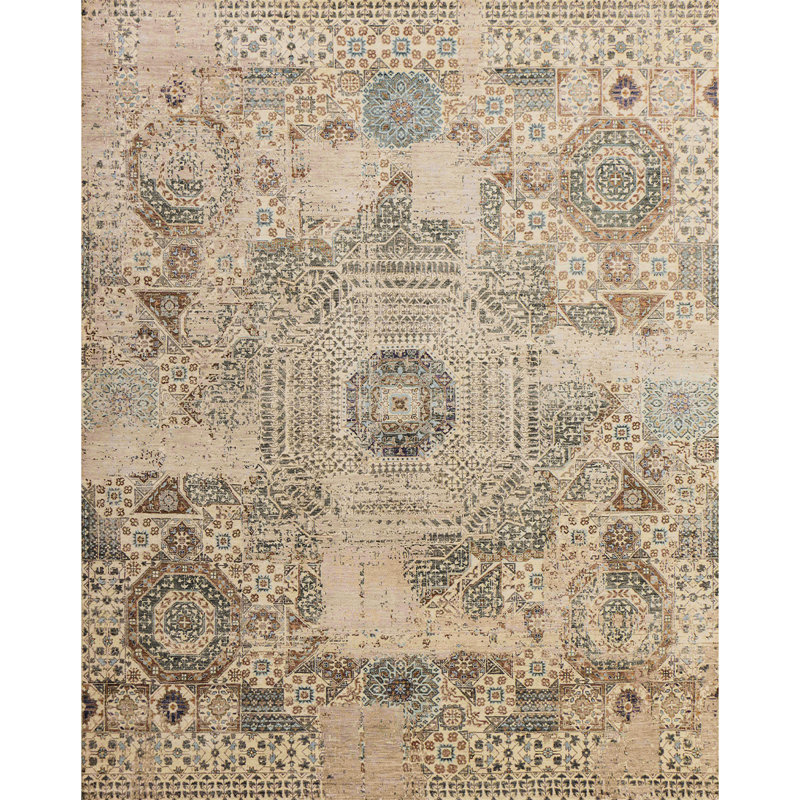 Geometric Area Rug in Beige, Rectangle 6' x 9'