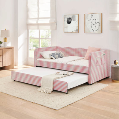 Lit de jour, canapé-lit convertible 3-en-1 polyvalent avec couchette coulissante et poches latérales Gingham