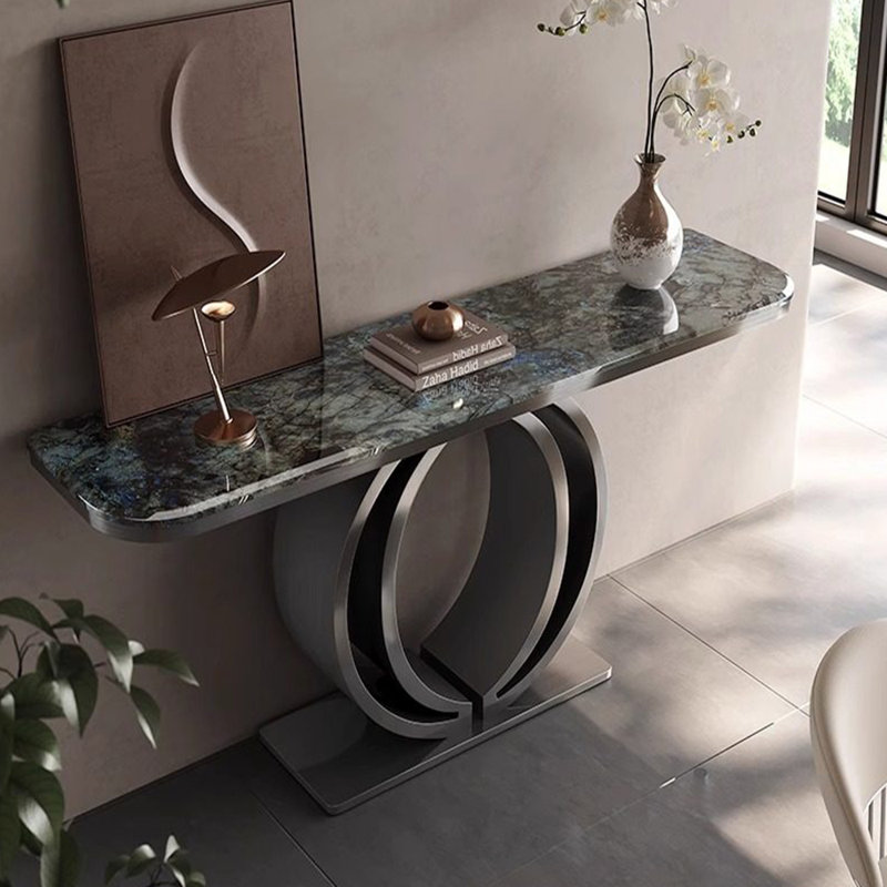 Console de style italien en pierre frittée., Noir/vert, H 33,4 po x l 62,9 po x P 13,7 po