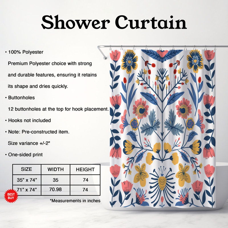 Rideau de douche Folk Blossom - Premium, H 74 po x l 71 po