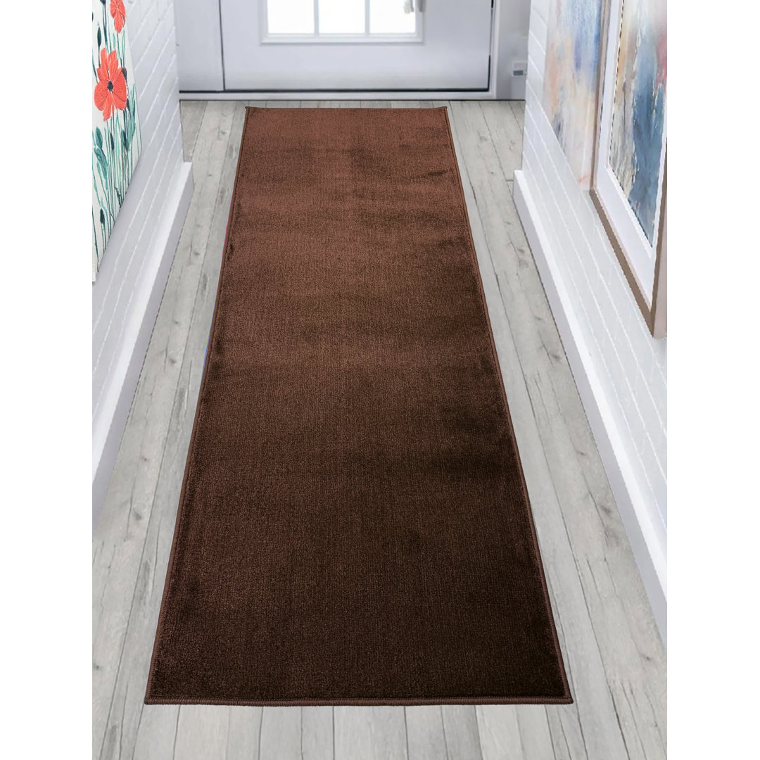Custom Size Anti-Slip Latex Back Medium Profile Cut Pile Brown Runner Rugs by Feet Alcott Hill® Rug 