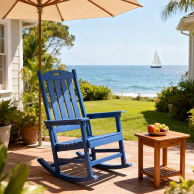  Chaise berçante d'extérieur, balancelle de véranda toutes saisons résistante aux intempéries pour patio et terrasse, bleu marine
