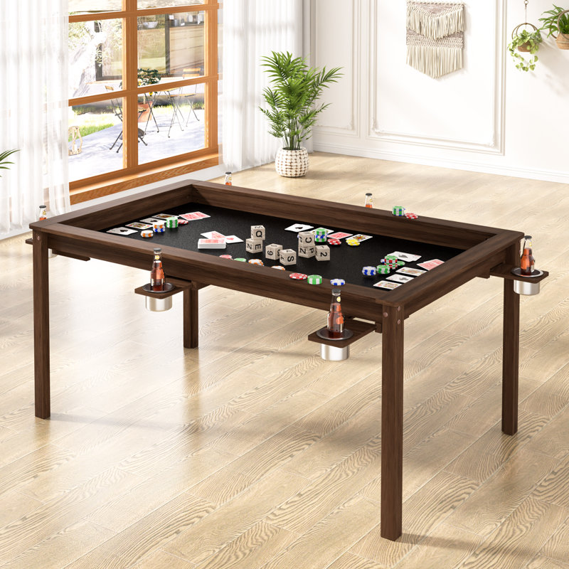  Solid Wood Board Game Table for 4–6 with Removable Top, D&D and Puzzle Table, Convertible Gaming/Dining Table, 63" x 38" Gaming Surface, Game Mat, 6 Cup Holders & Hobby Tray